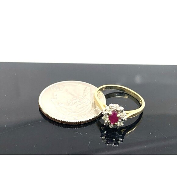 Red Gemstone Diamond Cocktail Ring 10k Yellow Gold Womens Estate Jewelry SZ 6.25